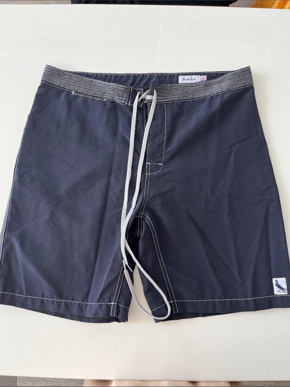 Steven Alan Navy Swim Trunks with White Stitching